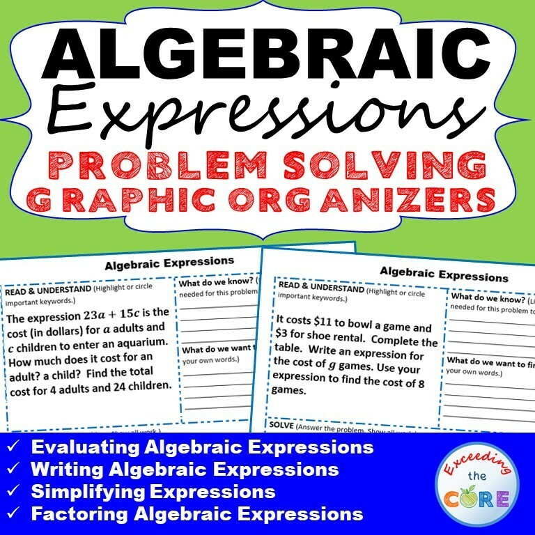 ALGEBRAIC EXPRESSIONS Word Problems with Graphic Organizers