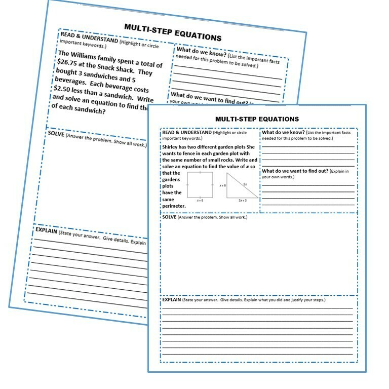 MULTI-STEP EQUATIONS Word Problems with Graphic Organizer