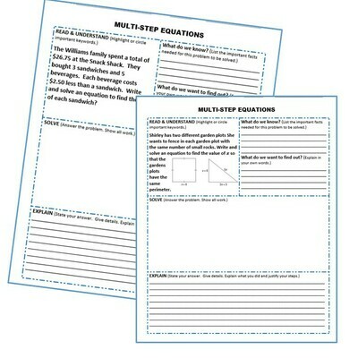 MULTI-STEP EQUATIONS Word Problems with Graphic Organizer