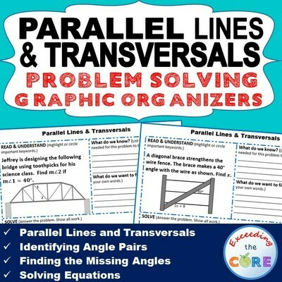 PARALLEL LINES and TRANSVERSAL Word Problems with Graphic Organizers