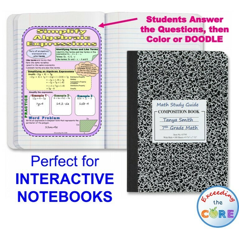 LINEAR EXPRESSIONS Doodle Math - Interactive Notebooks (Guided Notes)
