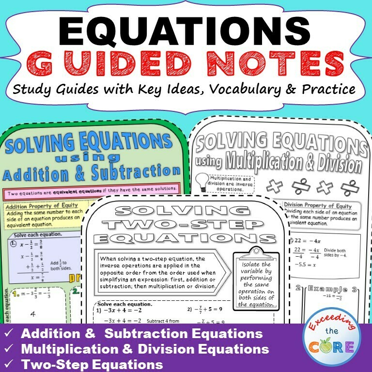 EQUATIONS Doodle Math - Interactive Notebooks (Guided Notes)