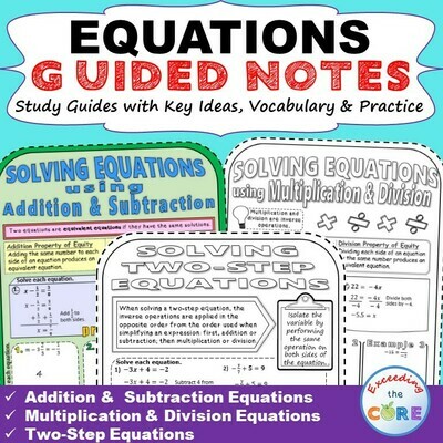 EQUATIONS Doodle Math - Interactive Notebooks (Guided Notes)