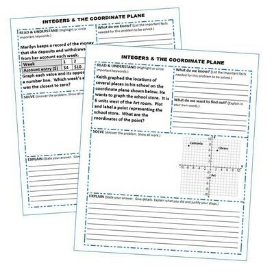 INTEGERS &amp; the COORDINATE PLANE Word Problems with Graphic Organizer
