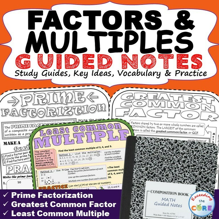 FACTORS AND MULTIPLES GCF & LCM Doodle Math Interactive Notebooks Guided Notes