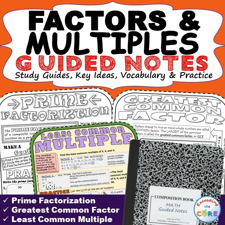 FACTORS AND MULTIPLES GCF &amp; LCM Doodle Math Interactive Notebooks Guided Notes