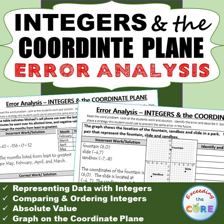 INTEGERS &amp; the COORDINATE PLANE Word Problems - Error Analysis (Find the Error)