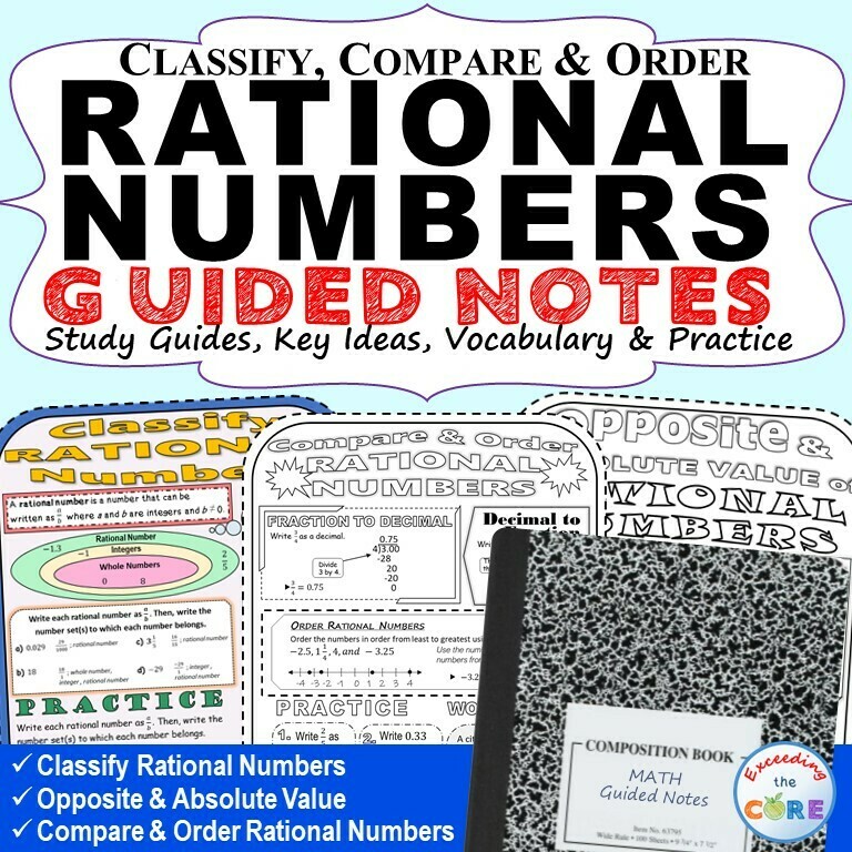 CLASSIFY &amp; ORDER RATIONAL NUMBERS Doodle Math Interactive Notebooks Guided Notes
