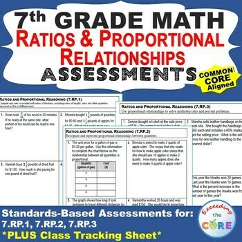 7th Grade RATIOS & PROPORTIONAL RELATIONSHIPS Assessments (7.RP) Common Core