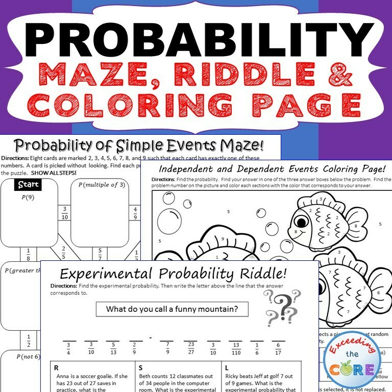 PROBABILITY Maze, Riddle, Color by Number Coloring Page (Fun MATH Activities)