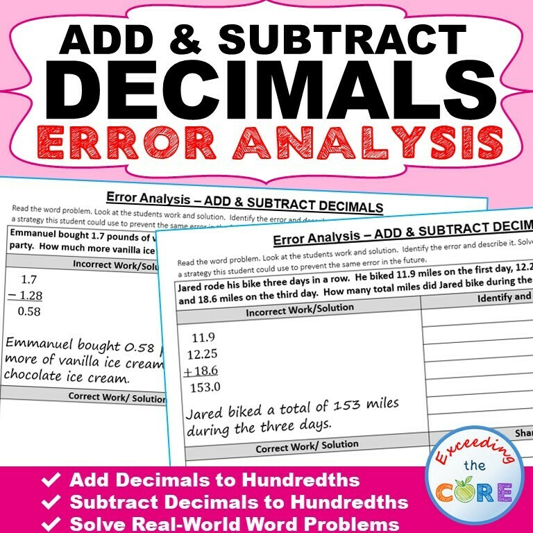 ADD AND SUBTRACT DECIMALS Error Analysis - Find the Error