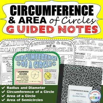 CIRCUMFERENCE &amp; AREA of CIRCLES Doodle Math - Interactive Notebooks Guided Notes