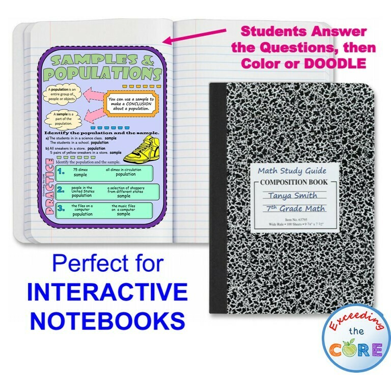 SAMPLES &amp; POPULATIONS Doodle Math - Interactive Notebooks (Guided Notes)