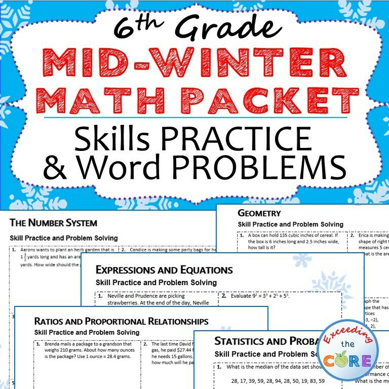 6th Grade MID WINTER February MATH PACKET { COMMON CORE Assessment}