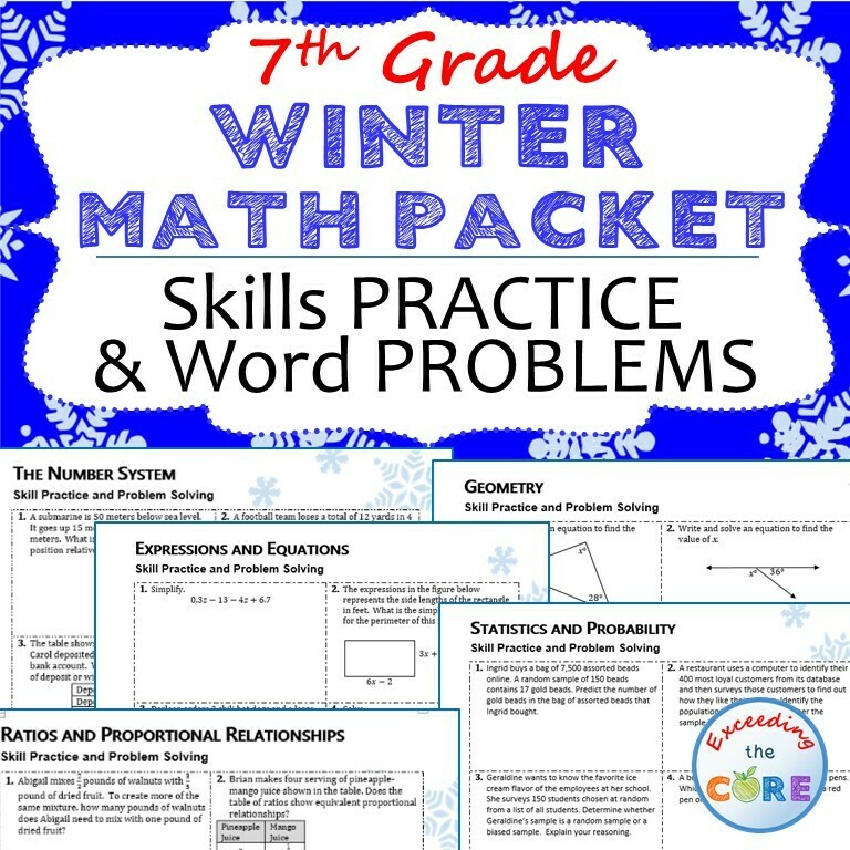 7th Grade WINTER / December MATH PACKET - { COMMON CORE Assessment }