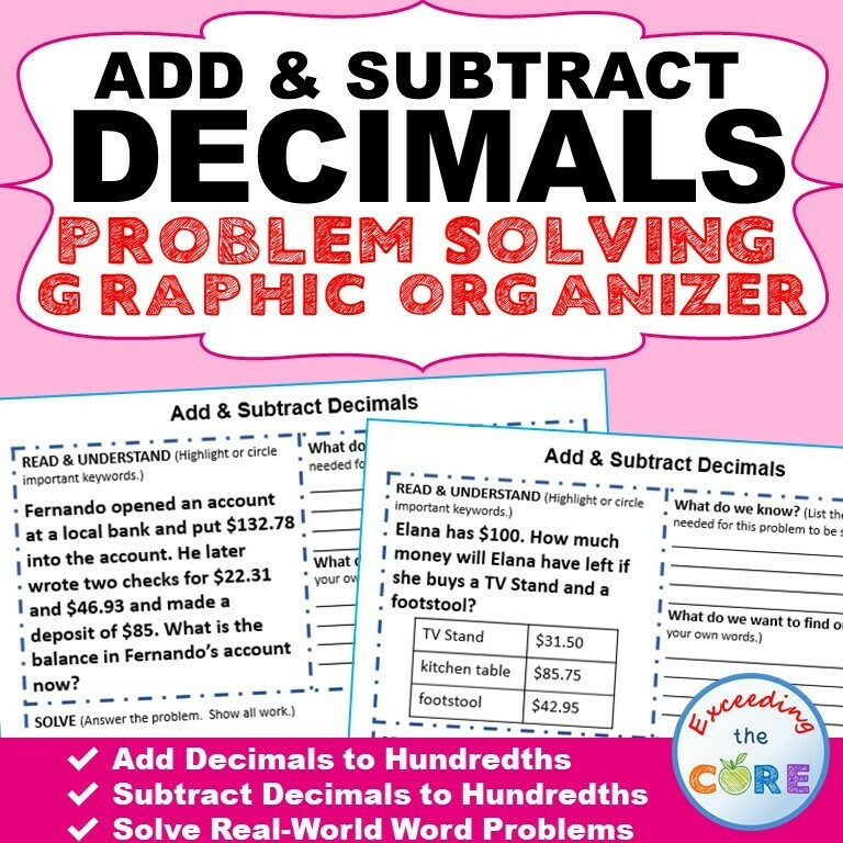 ADD AND SUBTRACT DECIMALS Word Problems with Graphic Organizers