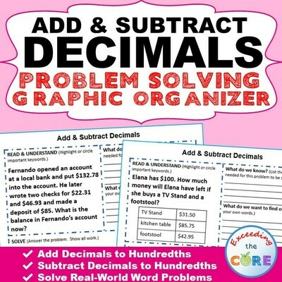 ADD AND SUBTRACT DECIMALS Word Problems with Graphic Organizers
