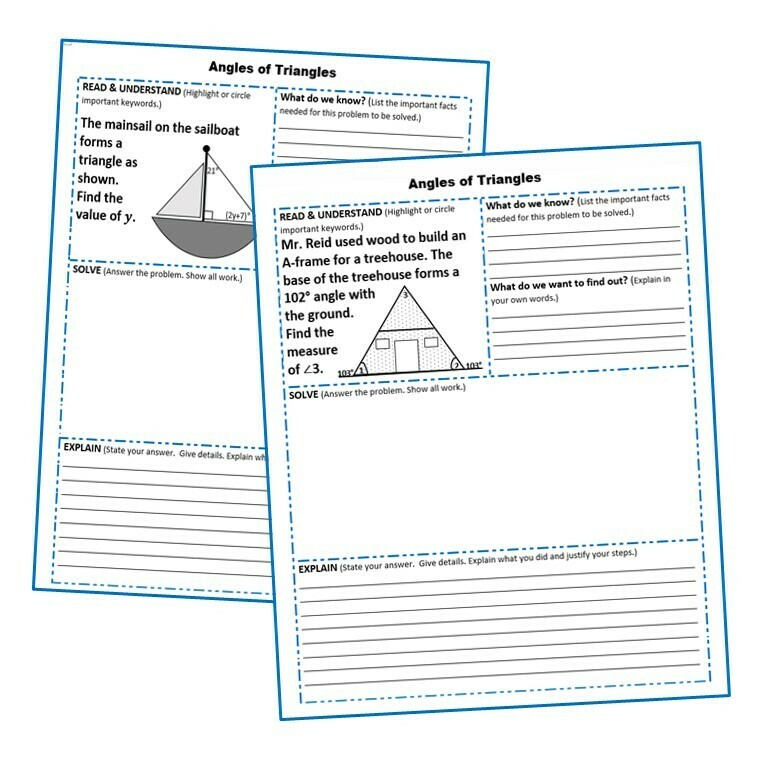 ANGLES OF TRIANGLES Word Problems with Graphic Organizers
