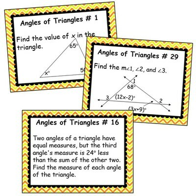 ANGLES OF TRIANGLES Word Problems - Task Cards {40 Cards}