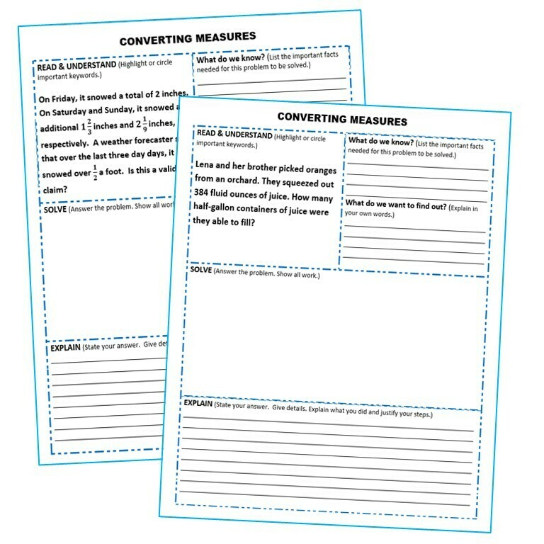 CONVERT CUSTOMARY UNITS OF MEASURE Word Problems with Graphic Organizer