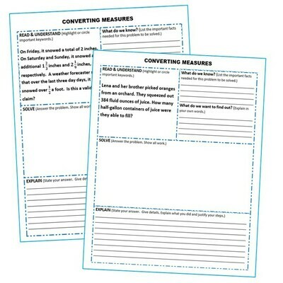 CONVERT CUSTOMARY UNITS OF MEASURE Word Problems with Graphic Organizer