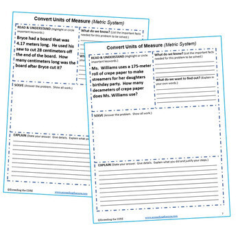 CONVERT METRIC UNITS OF MEASURE Word Problems with Graphic Organizer