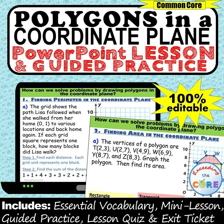 POLYGONS IN THE COORDINATE PLANE (perimeter / area) PowerPoint Lesson &amp; Practice