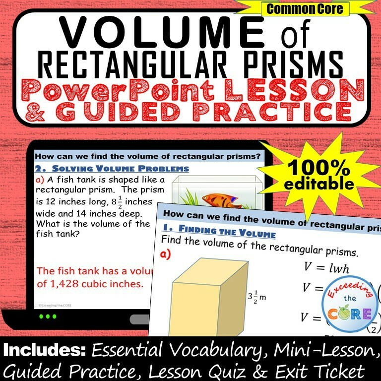 VOLUME OF RECTANGULAR PRISMS PowerPoint Lesson AND Guided Practice