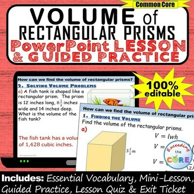 VOLUME OF RECTANGULAR PRISMS PowerPoint Lesson AND Guided Practice