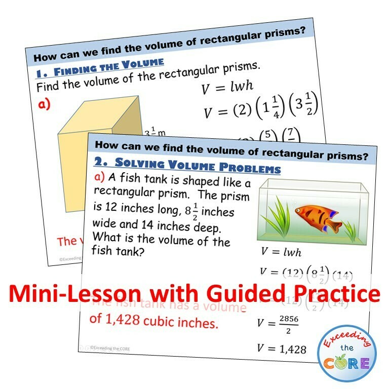 VOLUME OF RECTANGULAR PRISMS PowerPoint Lesson AND Guided Practice