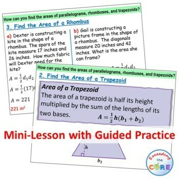 AREA OF QUADRILATERALS PowerPoint Lesson AND Guided Practice