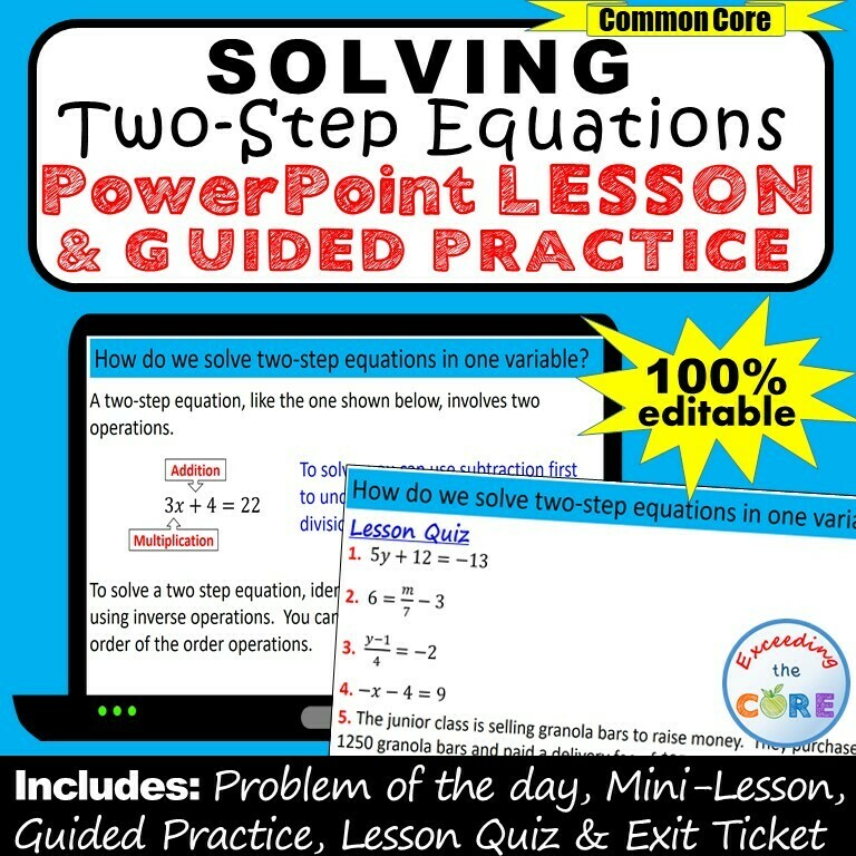 SOLVING TWO-STEP EQUATIONS PowerPoint Lesson &amp; Guided Practice