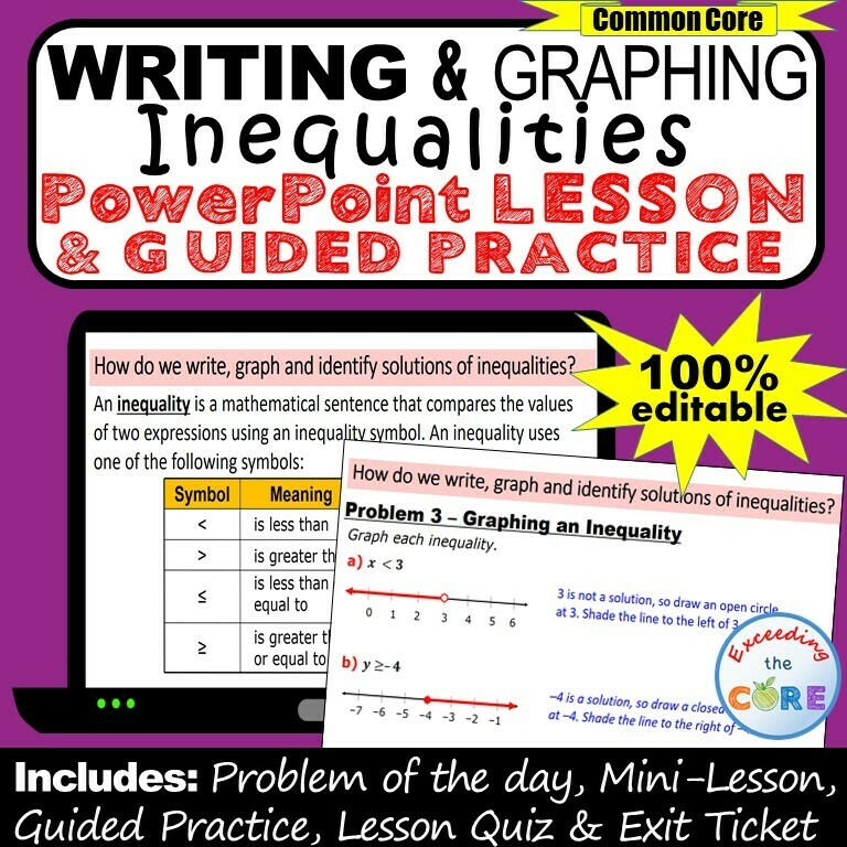 WRITING AND GRAPHING INEQUALITIES PowerPoint Lesson &amp; Practice