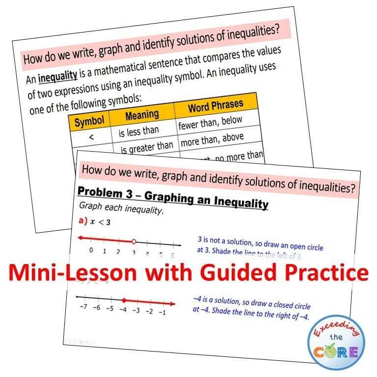 WRITING AND GRAPHING INEQUALITIES PowerPoint Lesson &amp; Practice