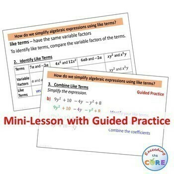 COMBINING LIKE TERMS (Simplify Expressions) PowerPoint Lesson and Guided Practice
