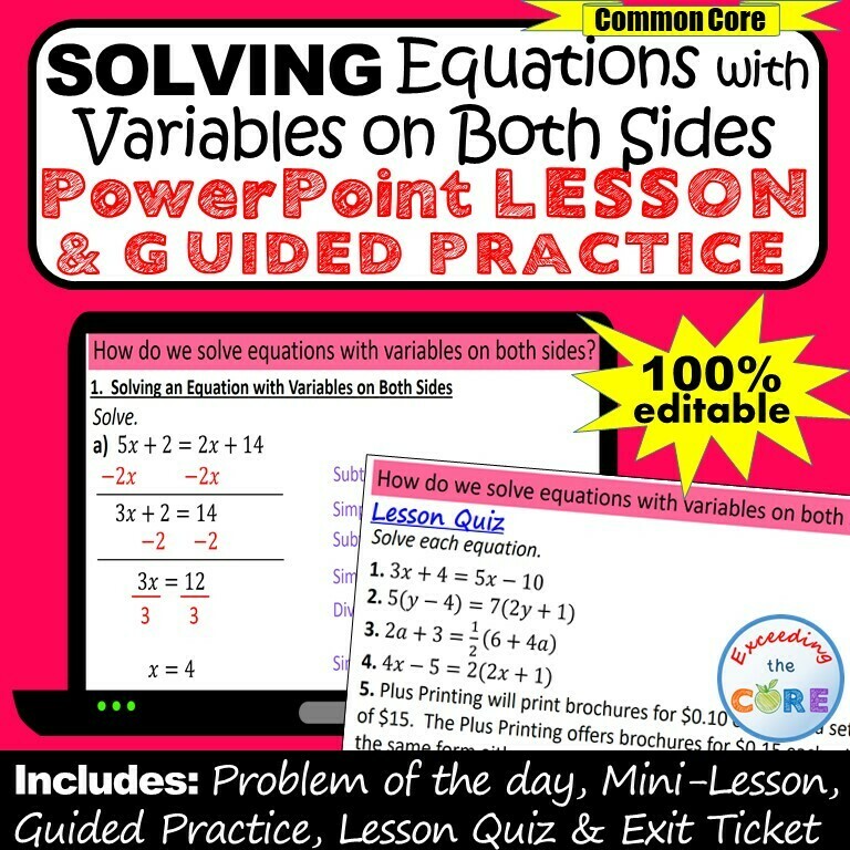 SOLVING EQUATIONS w/ VARIABLES ON BOTH SIDES PowerPoint Lesson