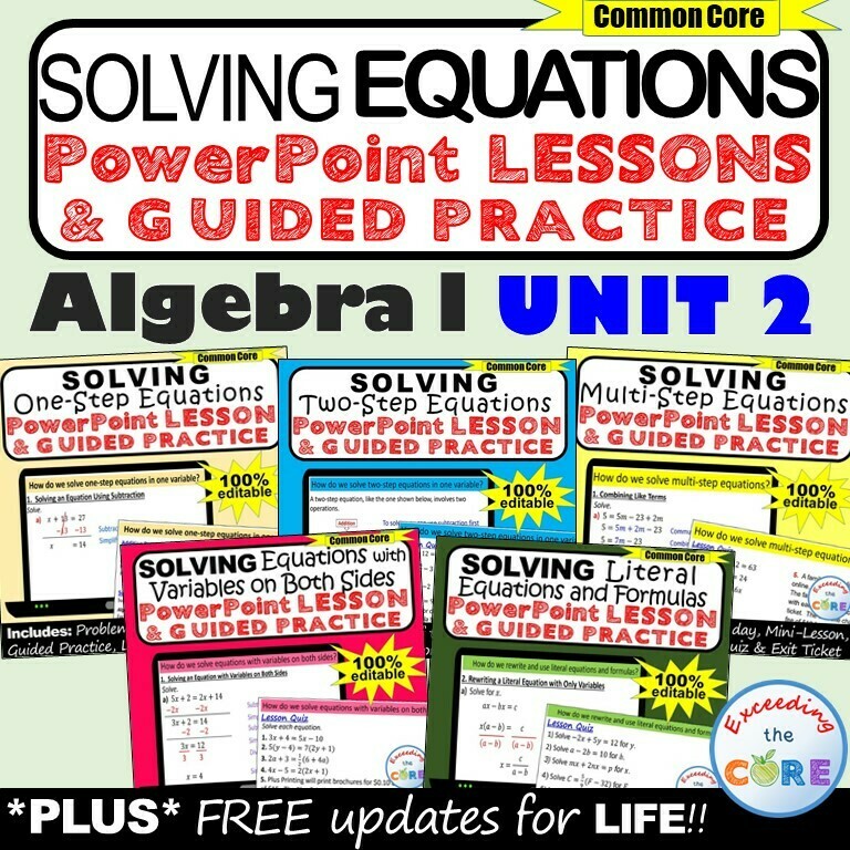 SOLVING EQUATIONS Lessons & Practice (Algebra 1 Curriculum)