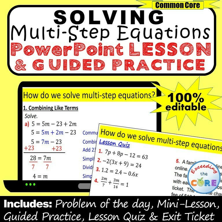 SOLVING MULTI-STEP EQUATIONS PowerPoint Lesson &amp; Practice