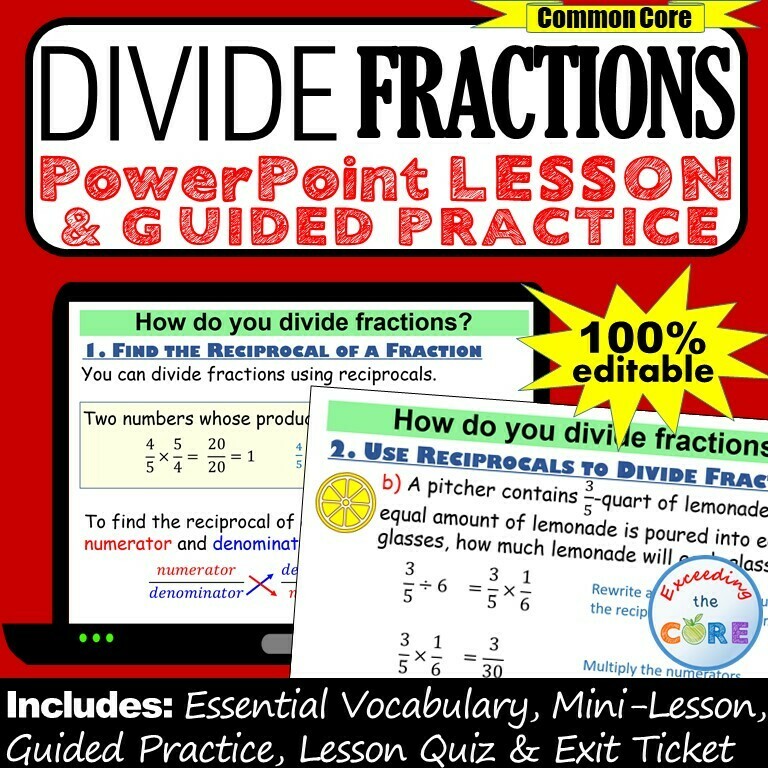 DIVIDE FRACTIONS PowerPoint Lesson &amp; Guided Practice