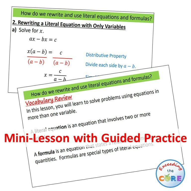 SOLVING LITERAL EQUATIONS &amp; FORMULAS PowerPoint Lesson