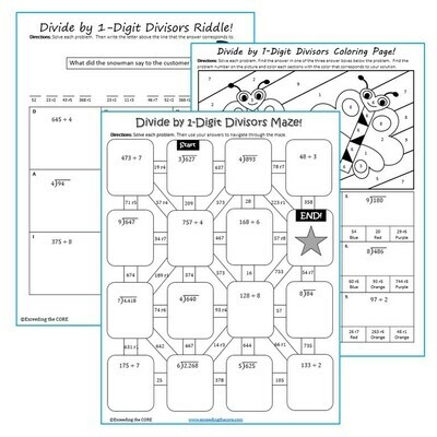 DIVIDE BY 1-DIGIT DIVISORS Maze, Riddle, Color by Number (Fun MATH Activities)