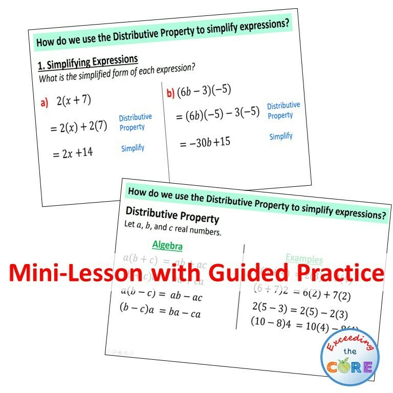 DISTRIBUTIVE PROPERTY (Simplify Expressions) PowerPoint Mini-Lesson &amp; Practice