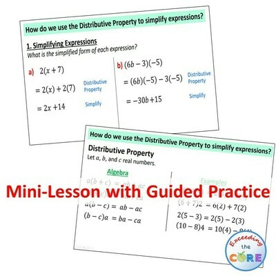 DISTRIBUTIVE PROPERTY (Simplify Expressions) PowerPoint Mini-Lesson &amp; Practice