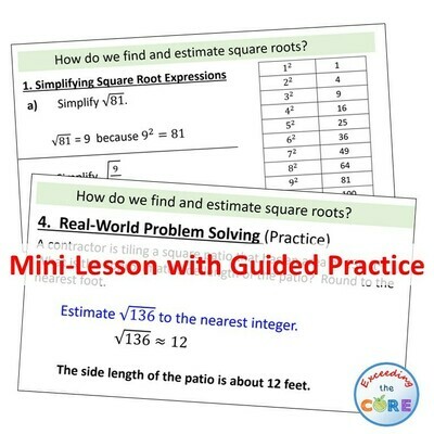 FIND AND ESTIMATE SQUARE ROOTS PowerPoint Lesson &amp; Practice