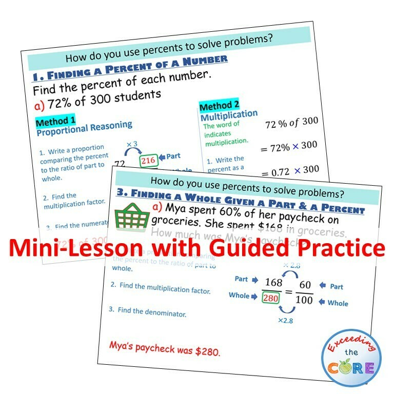 PERCENT PROBLEMS (percent, part, whole) PowerPoint Lesson &amp; Guided Practice