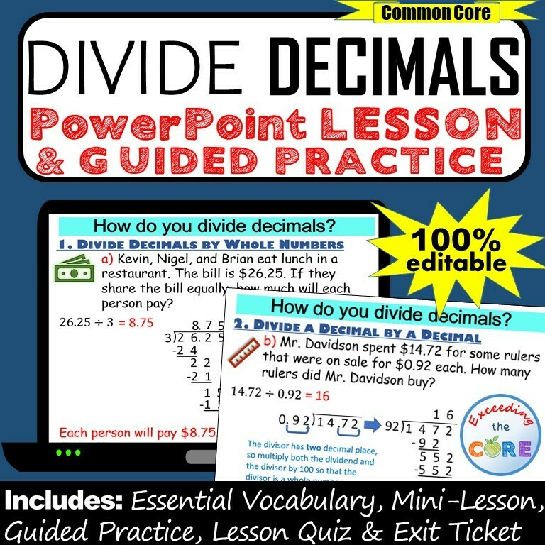 DIVIDE DECIMALS PowerPoint Lesson & Guided Practice