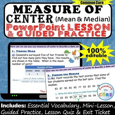 MEASURE OF CENTER (Mean and Median) PowerPoint Lesson AND Guided Practice