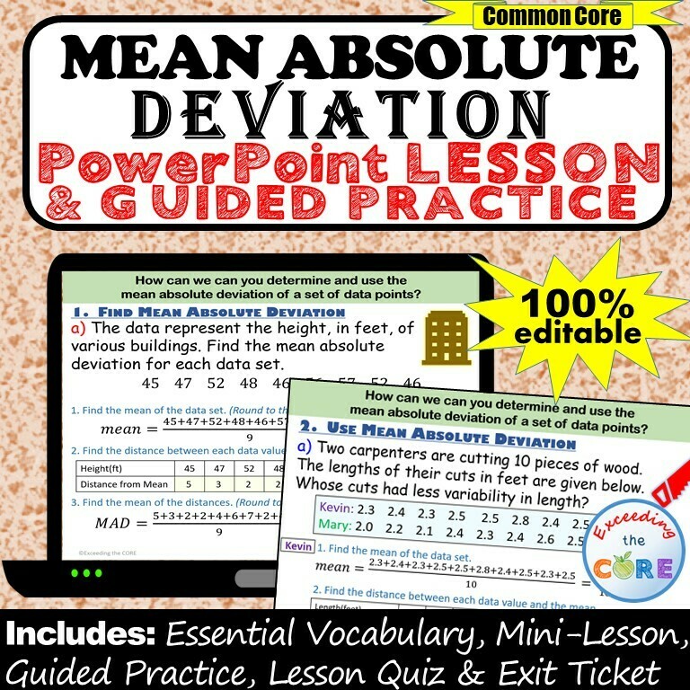 MEAN ABSOLUTE DEVIATION (MAD) PowerPoint Lesson AND Guided Practice