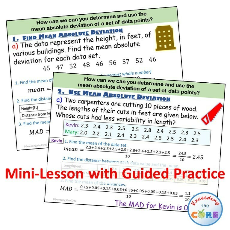 MEAN ABSOLUTE DEVIATION (MAD) PowerPoint Lesson AND Guided Practice