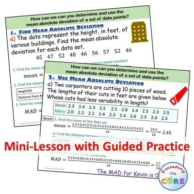 MEAN ABSOLUTE DEVIATION (MAD) PowerPoint Lesson AND Guided Practice